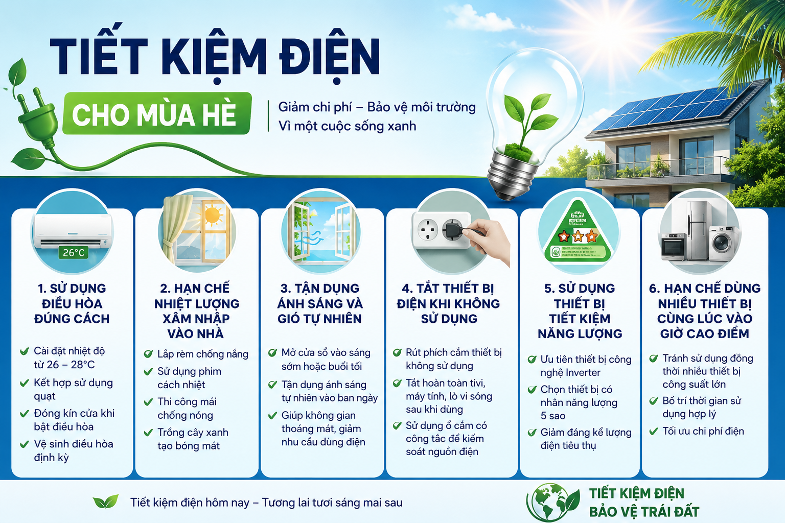 Tiết kiệm điện cho mùa hè với những giải pháp đơn giản và hiệu quả. Giảm hóa đơn tiền điện, tăng hiệu quả làm mát và bảo vệ ngôi nhà trước nắng nóng kéo dài.