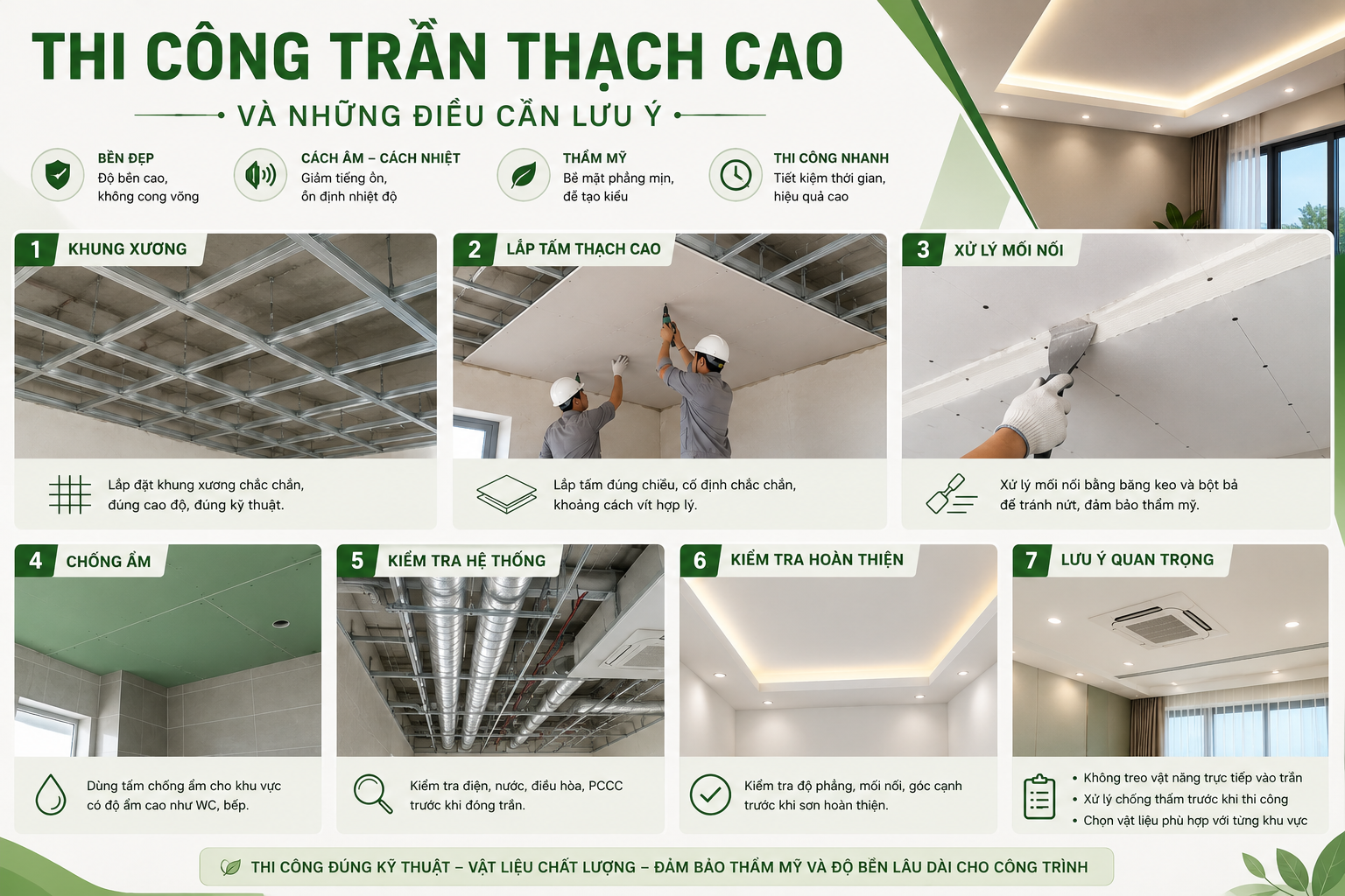 Thi công trần thạch cao và những điều cần lưu ý