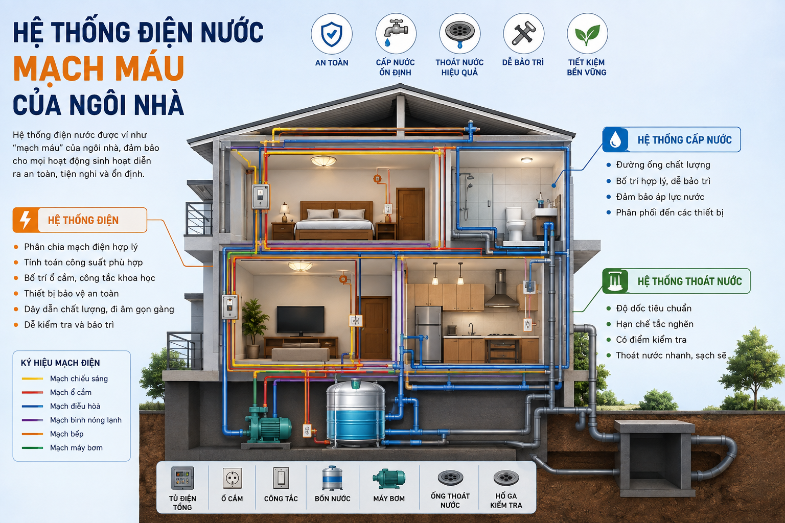 Hệ thống điện nước – “Mạch máu” của ngôi nhà: Thiết kế thế nào để an toàn, tiện nghi và bền lâu?