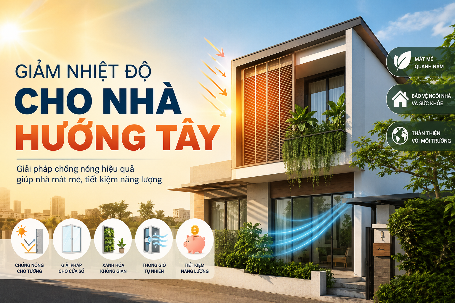 Khám phá 7 cách chống nóng nhà hướng Tây hiệu quả, giúp giảm
