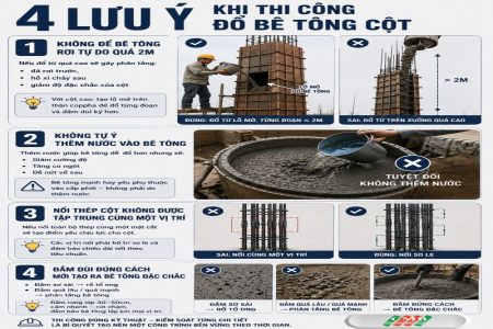 4 Lưu Ý Quan Trọng Khi Thi Công Đổ Bê Tông Cột Để Đảm Bảo Chất Lượng Công Trình