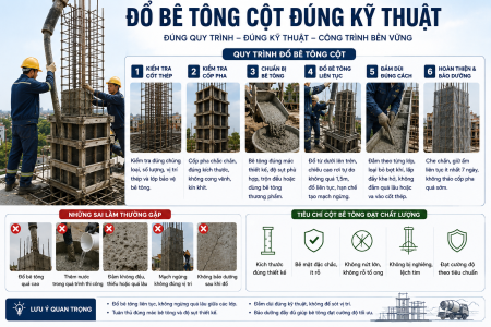 Đổ Bê Tông Cột Đúng Kỹ Thuật – Yếu Tố Quyết Định Độ Bền Và An Toàn Của Công Trình